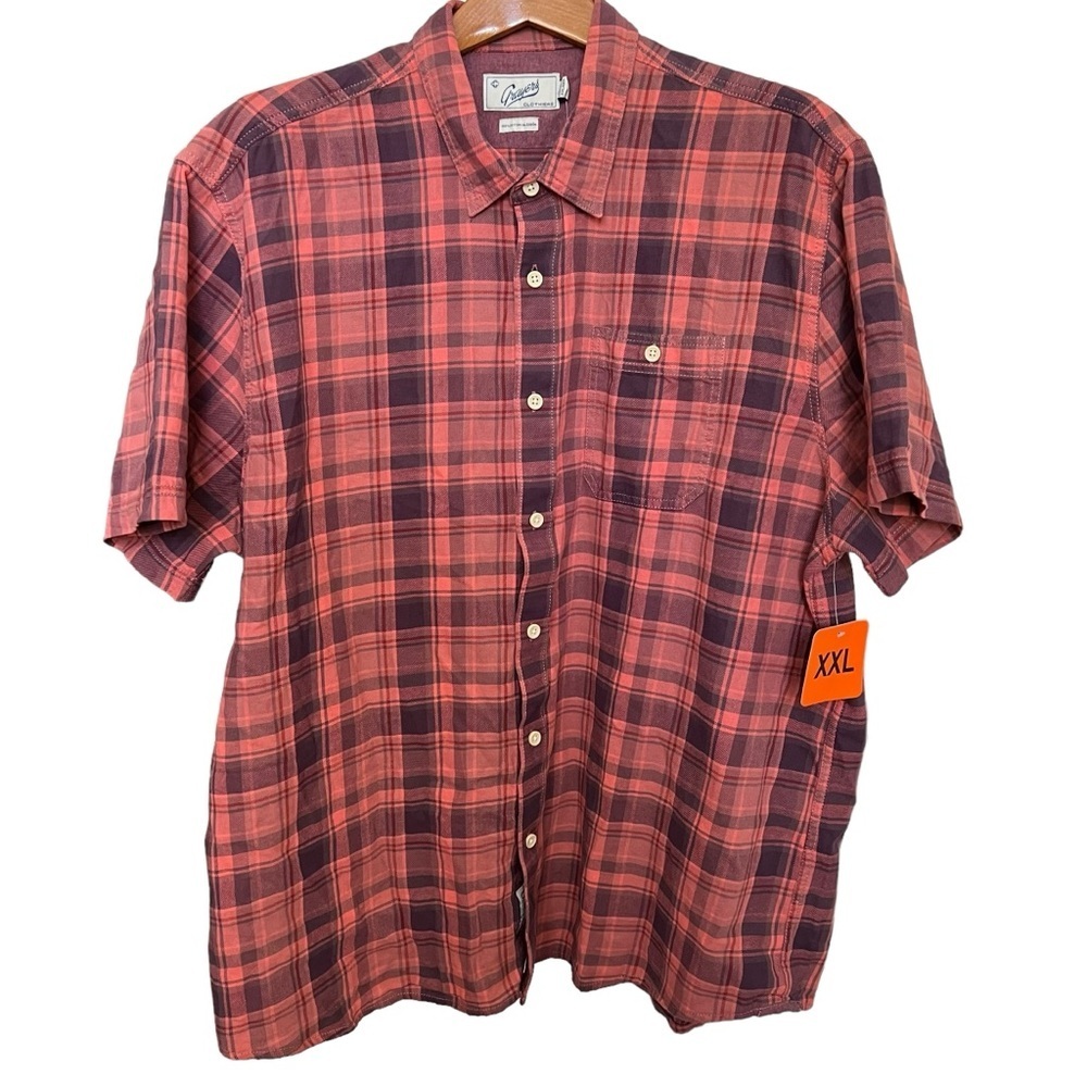 Grayers Shirt Men's Plaid Lightweight Short Sleeve Button-Up Orange Red‎ XXL New